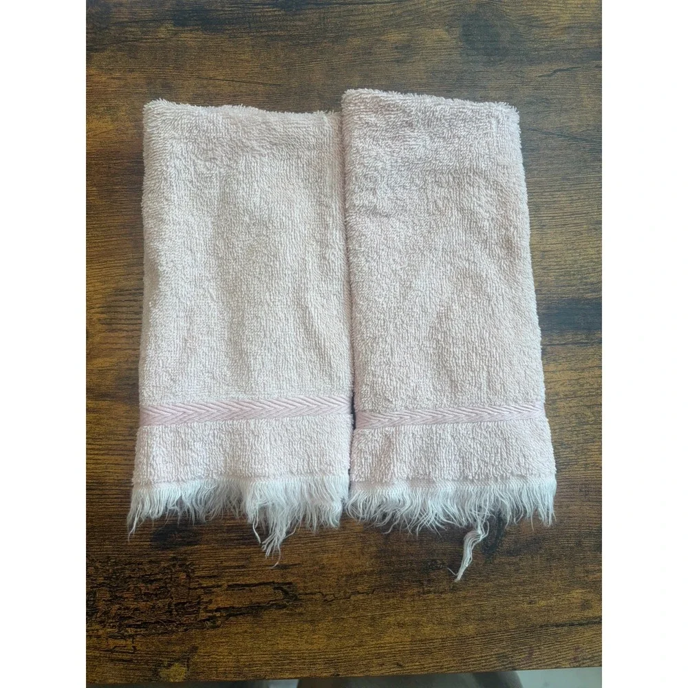 Vintage Martex Luxor Pink Fingertip Towels Set of 2 Fringed Made USA